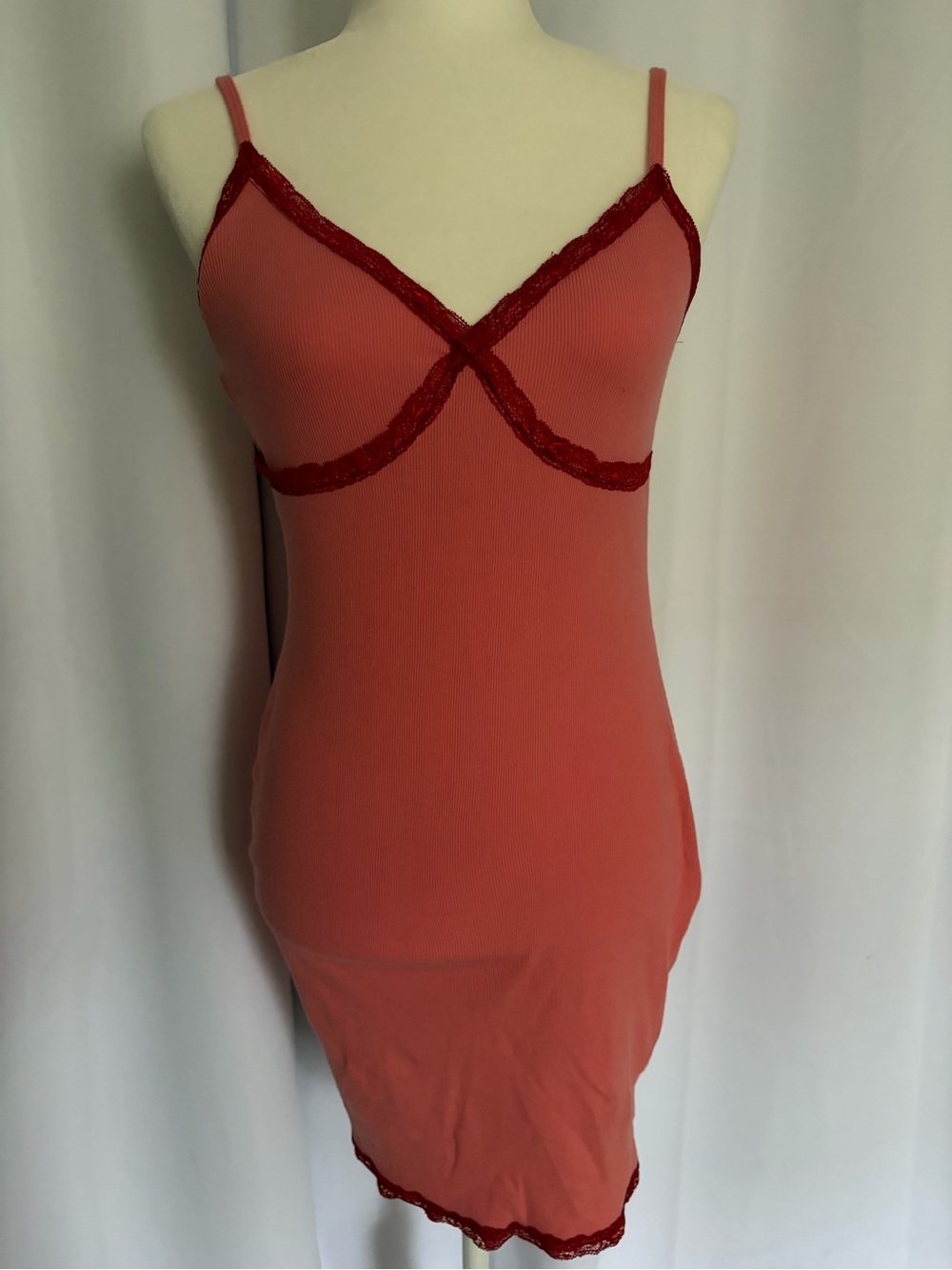 Slip Dress with Red Lace Trim